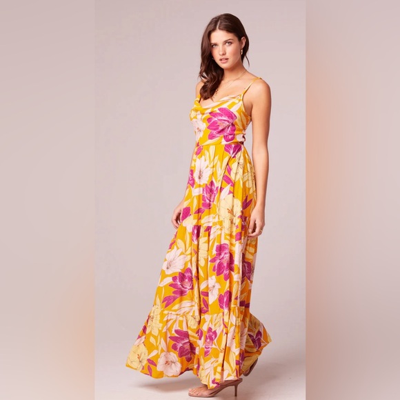LOVESCAPE GOLD FLORAL COWL NECK MAXI DRES - Picture 3 of 4